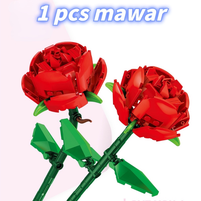 【COD】DIY Flower Block Rose Flower Mawar Block Buket Bunga Blok Bangunan Flower Bouquet Mainan Bunga Block