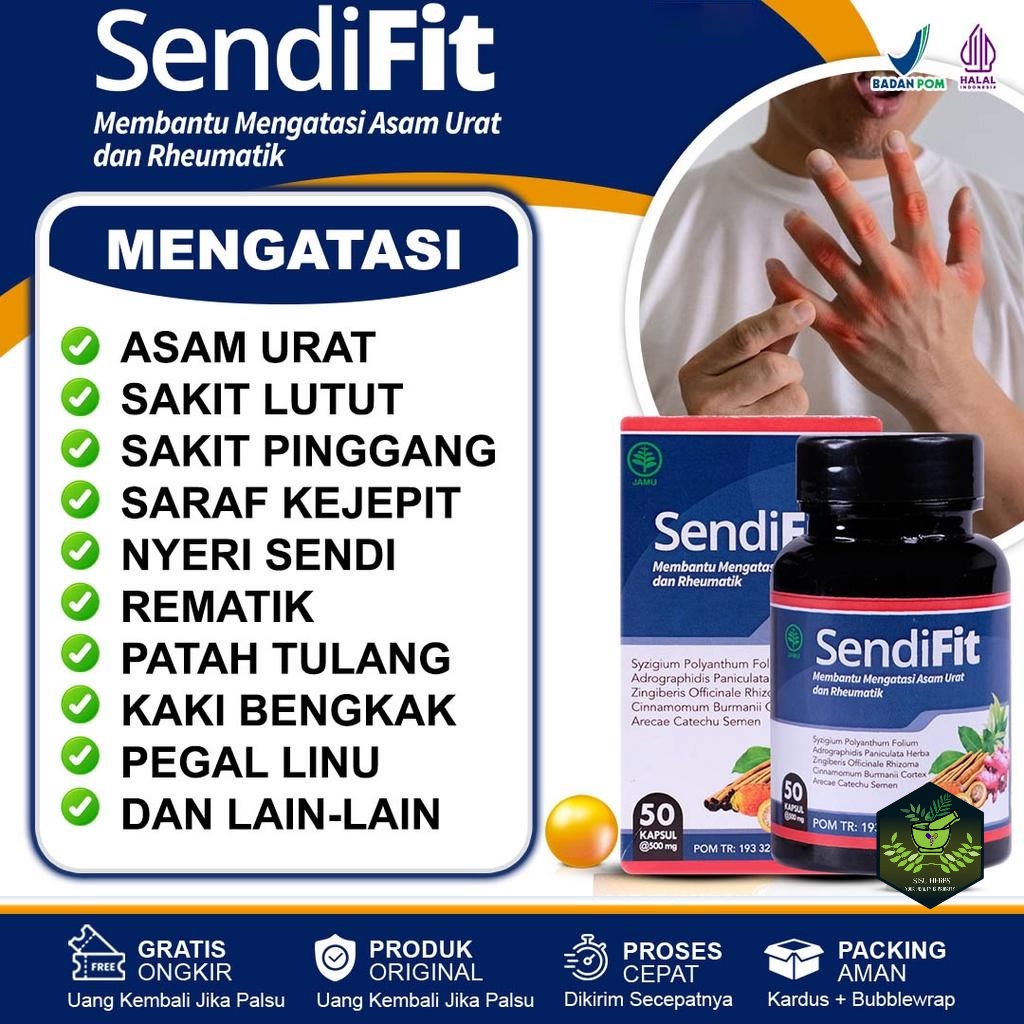 Sendifit Sendi Fit Kapsul Obat Herbal Nyeri Sendi Nyeri Otot Saraf Kejepit Asam Urat Sakit Lutut Sakit Pinggang Pegal Linu Rematik Kesemutan Sakit Kaki Pengoroposan Tulang Kaki Bengkak Patah Tulang ORIGINAL