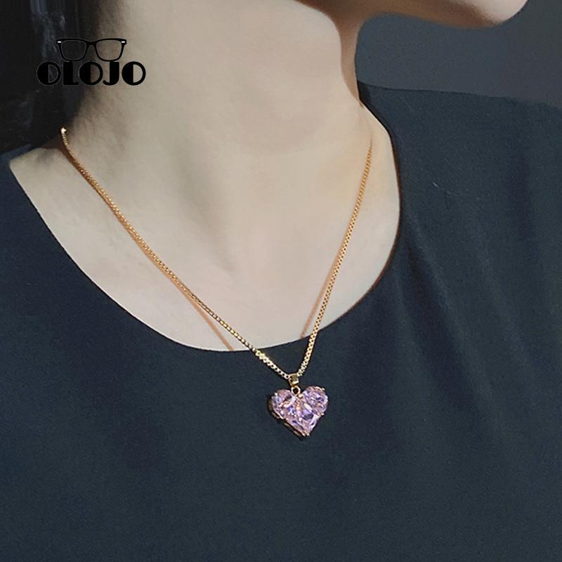 【COD】 Kalung Kaca Kristal Super Berkilau Cinta Wanita Fashion Ringan Mewah Aksesoris Serbaguna