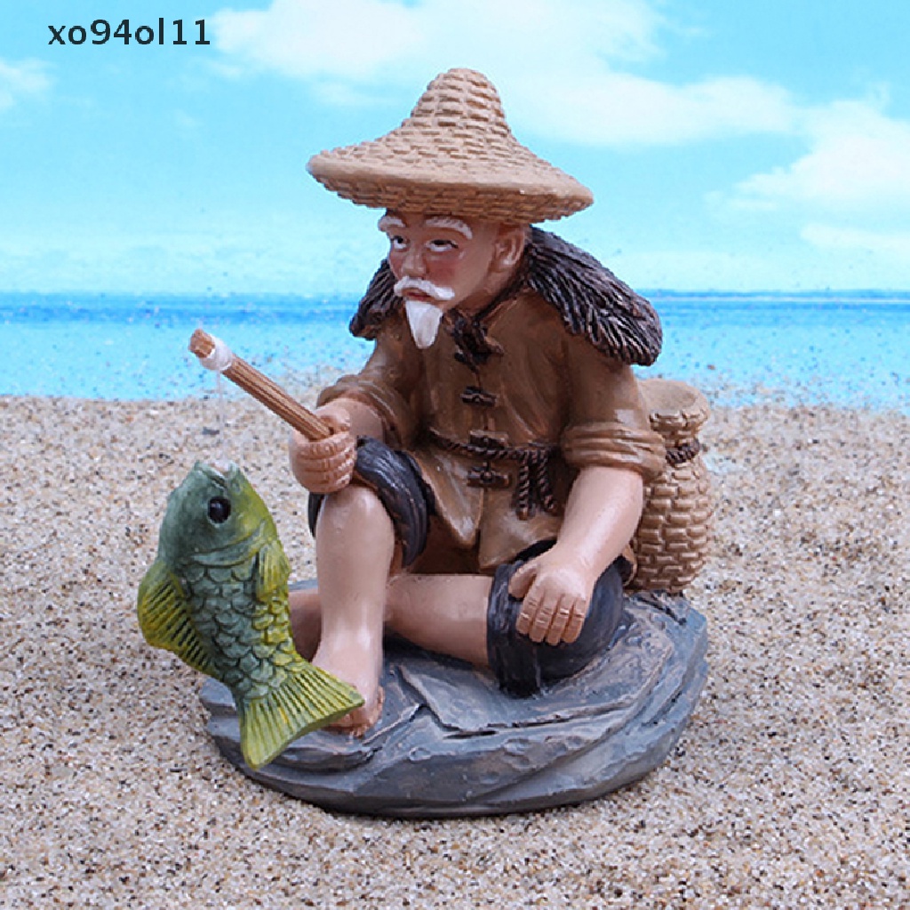 Xo Memancing Orang Tua Resin Figure Patung Ornamen Taman Lanskap Mikro GardenCrafts OL