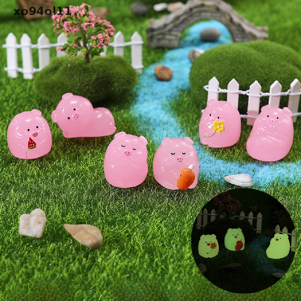 Xo Ornamen Resin Taman Mini Luminous Pig Kreatif Mikro Landscape Garden Decor OL