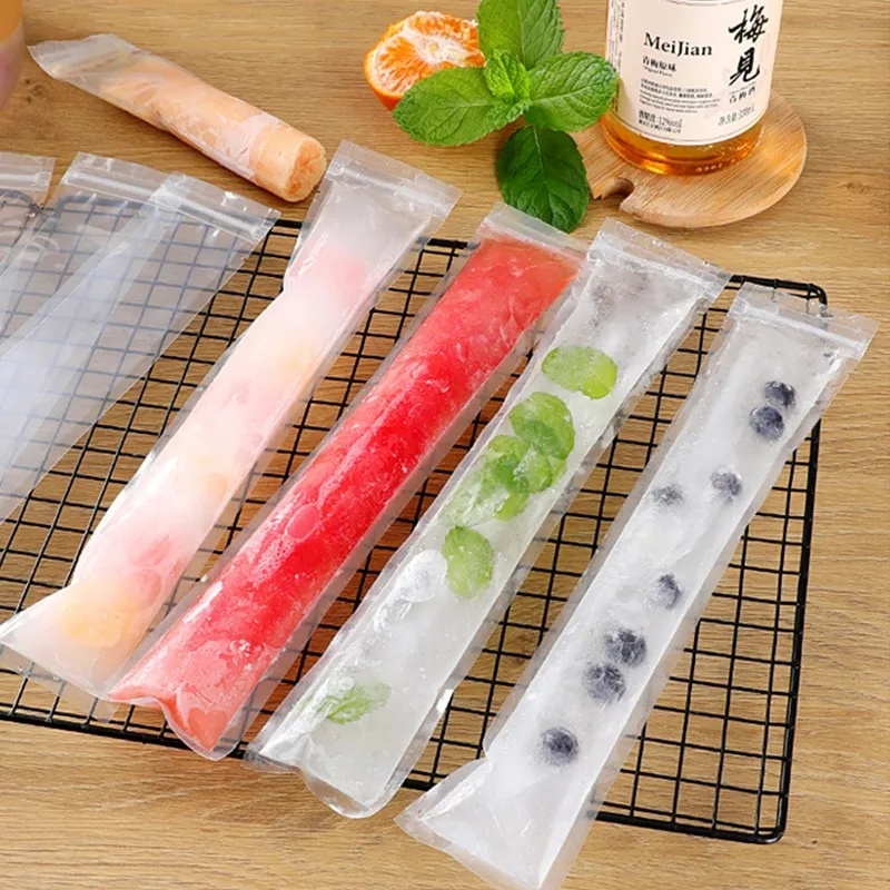 20pcs/set Kantong Freezer Ice Pop Sekali Pakai Dengan Corong/Kantong Zip-Lock Pembuat Yogurt Buah Homemade DIY