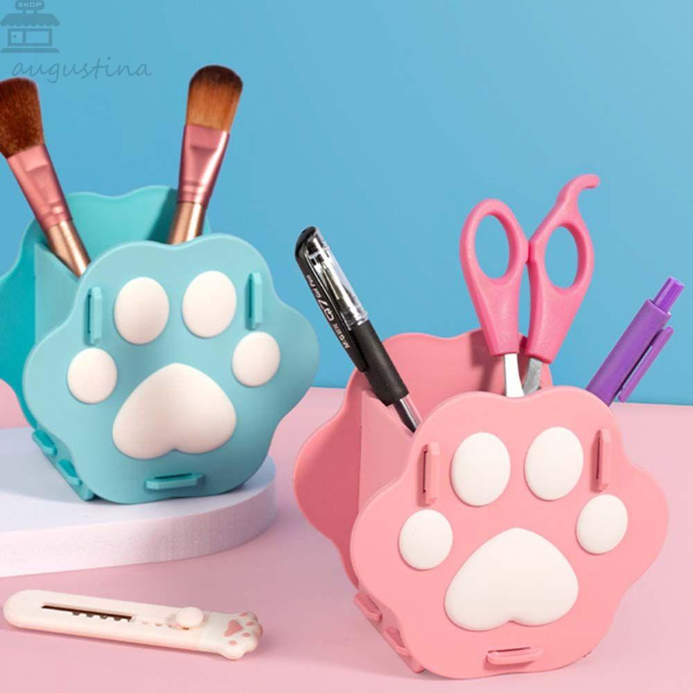 Agustina Tempat Pulpen Cakar Kucing Lucu Multi Purpose Use Desktop Storage Box Pink Biru Putih Perlengkapan Kantor Sekolah Cat Claw Aksesoris Meja