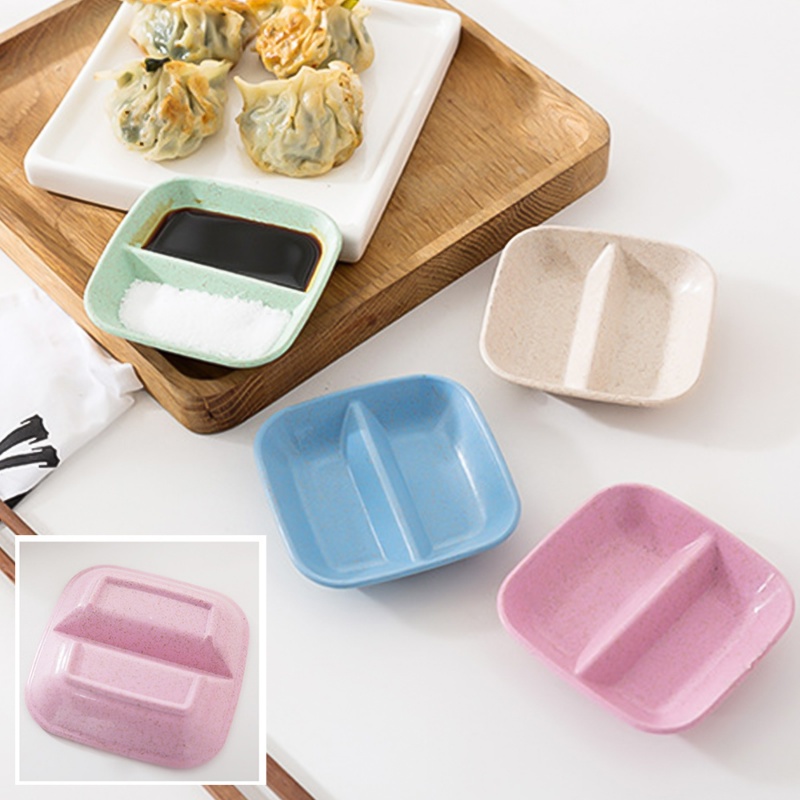 [Unggulan] Wheat Straw Double Grid Small Dish Peralatan Makan Bumbu Dapur Rumah Piring Makanan Ringan Piring Bumbu Dapur Peralatan Makan Piring Snack Piring Kecap Mini Dipping Dish Appetizer Tray