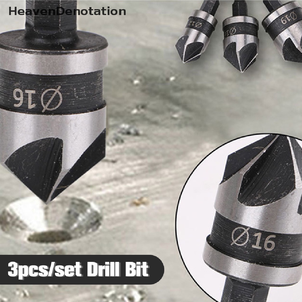 [HeavenDenotation] 3pcs Hex Countersink Boring Set Untuk Metal Drill Bit Tools Hexagonal Carbon Steel HDV