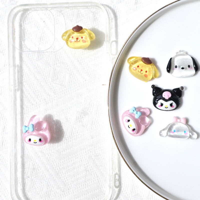 [HOT Sale] Jepit Rambut Lucu Ponsel case Tas Kuku Sanrio Mini Patch Bahan Serbaguna Anime Sanrios My Melody Kuromi Bening DIY Dekorasi Hadiah resin Aksesoris Kawaii