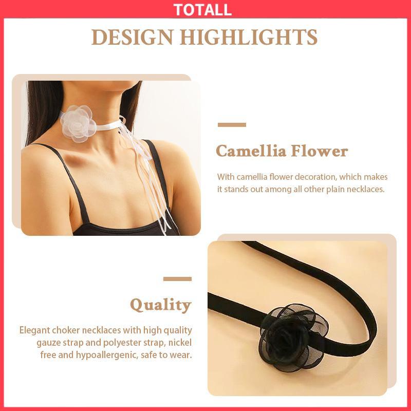 COD Waktu Seksi Choker Kerah Perhiasan Retro-Hitam Renda Camellia Kalung Pesta Makan Malam Neck-Band Wanita Fashion Adjustable Neckl-Totall