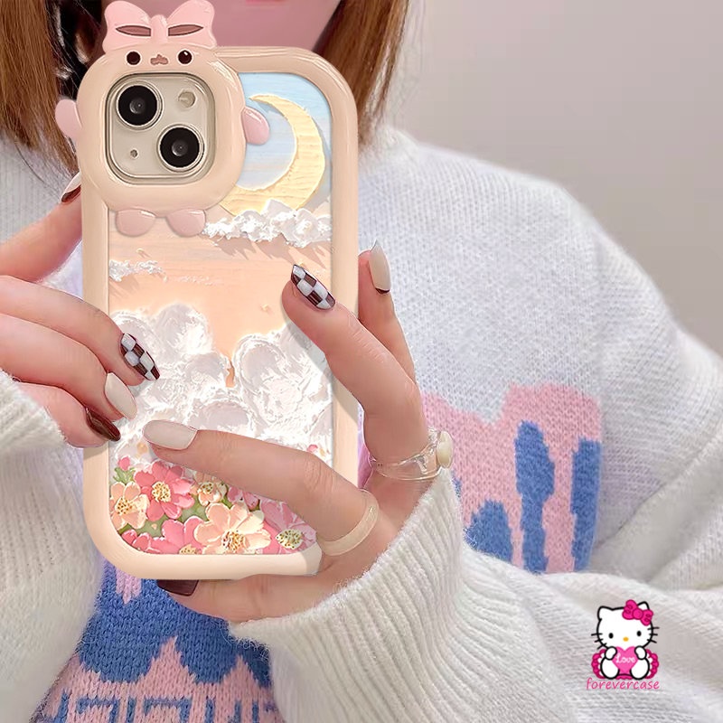 Cover Lensa 3D Ikatan Simpul Little Monster Redmi Note11 8 11s Pro+9 10 10s Pro Redmi 9C A1 9 10C 10 9A 10A 9T A1+POCO M3 X3 Pro NFC Mi 11 Lite Lukisan Minyak Bunga Bulan Soft Casing Tpu