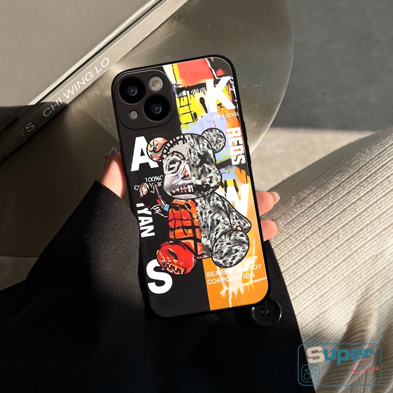 Mode Splice Warna Lembut TPU Cover Kompatibel Untuk iPhone XR 7 6S 8 6 Plus 11 13 14 12 Pro Max X XS Max SE 2020 Trendi Merek Violent Bear Kaws Tepi Lurus Pasangan Ponsel Case