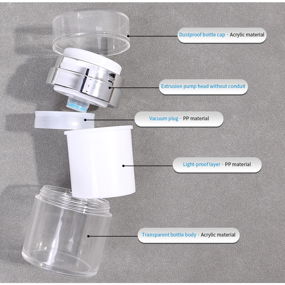 Pompa Airless Acrylic Portable Transparan Anti Bocor Cream Kosmetik Lotion Jar Antibiosis Debu-Bukti Vakum Isi Ulang Kosong Tekan type Botol Travel Alat Makeup