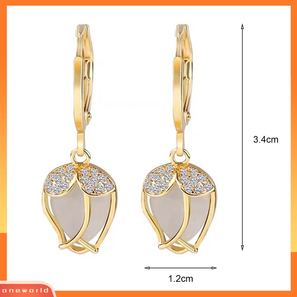 [EONE] 1pasang Menjuntai Anting-Anting Bersinar Berlian Imitasi Electroplating Liontin Geometris Dekorasi High-end Mewah Vintage Opal Bunga Anting Perlengkapan Kostum