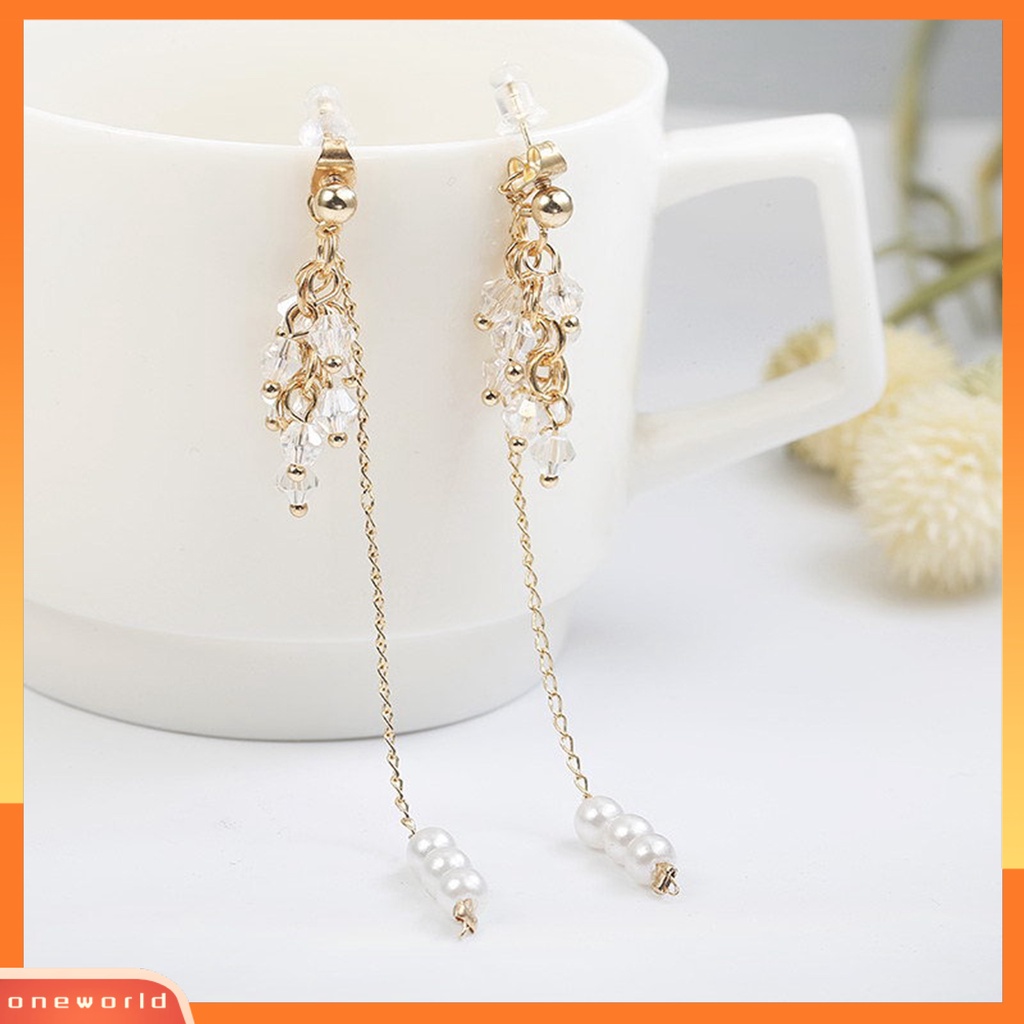 [EONE] 1pasang Menjuntai Anting Kristal Imitasi Rumbai Panjang Simulasi Mutiara Kepribadian Stainless Telinga Dekorasi Hadiah Ulang Tahun Pesta Prom Gantung Anting Perhiasan Pernikahan