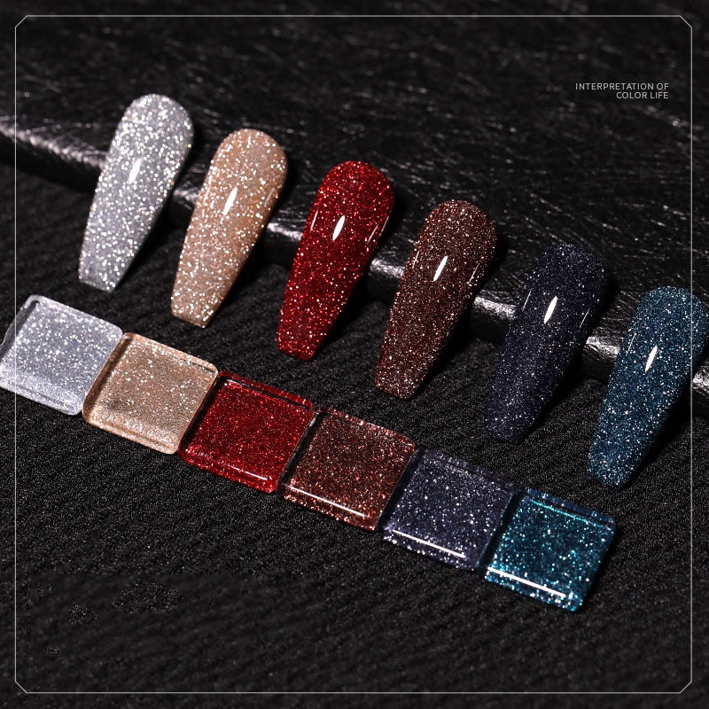 【 COD 】Kutek Gel Flash Night Glitter UV LED Diamond Reflektive Flash On Gel Nail Polish Nail Polish Gel Art/Cat Kuku Gliter Nail polish Gel Art