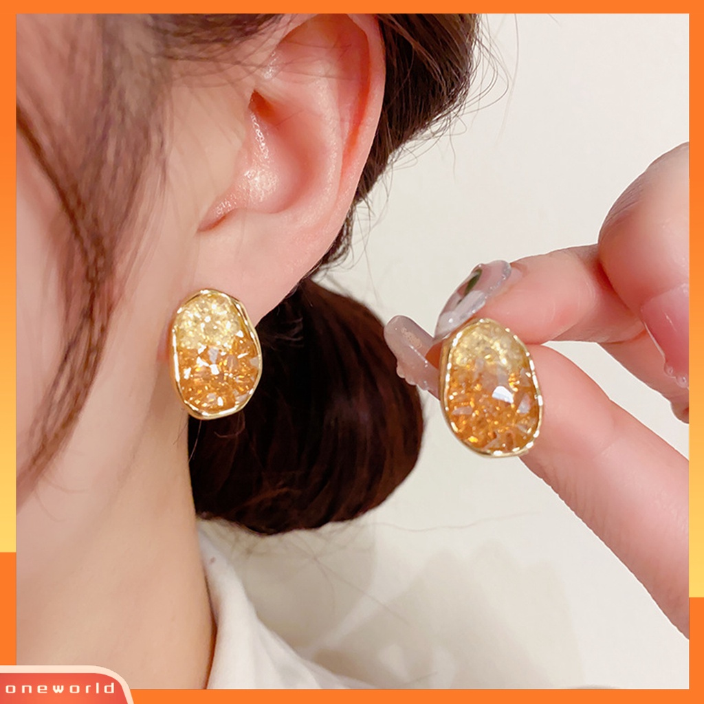 [EONE] 1pasang Wanita Anting Tidak Teratur Elektroplating Gradien Temperamen Kubik Zirkon Geometris Stud Anting Perhiasan Pesta