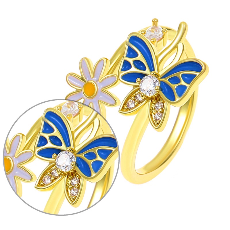 Butterfly Sweet Flower Open Copper Rings Untuk Wanita Gadis Perhiasan Tren