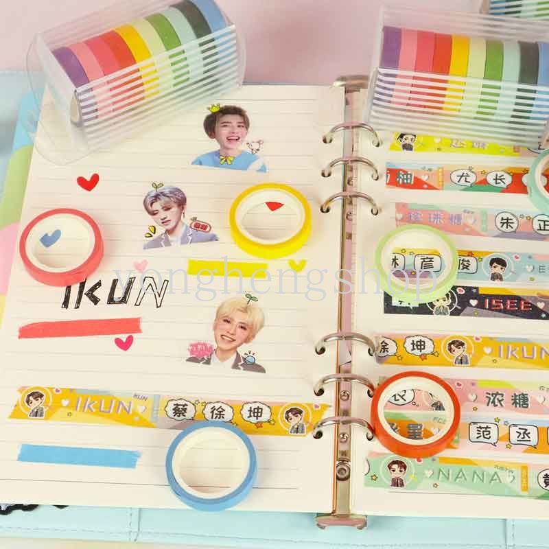 10rolls/set Colorful Washi Tape Rainbow Stiker Masking Tape DIY Craft Diary Scrapbooking Dekorasi Sticky Paper Tape Anak Alat Tulis Perlengkapan Sekolah