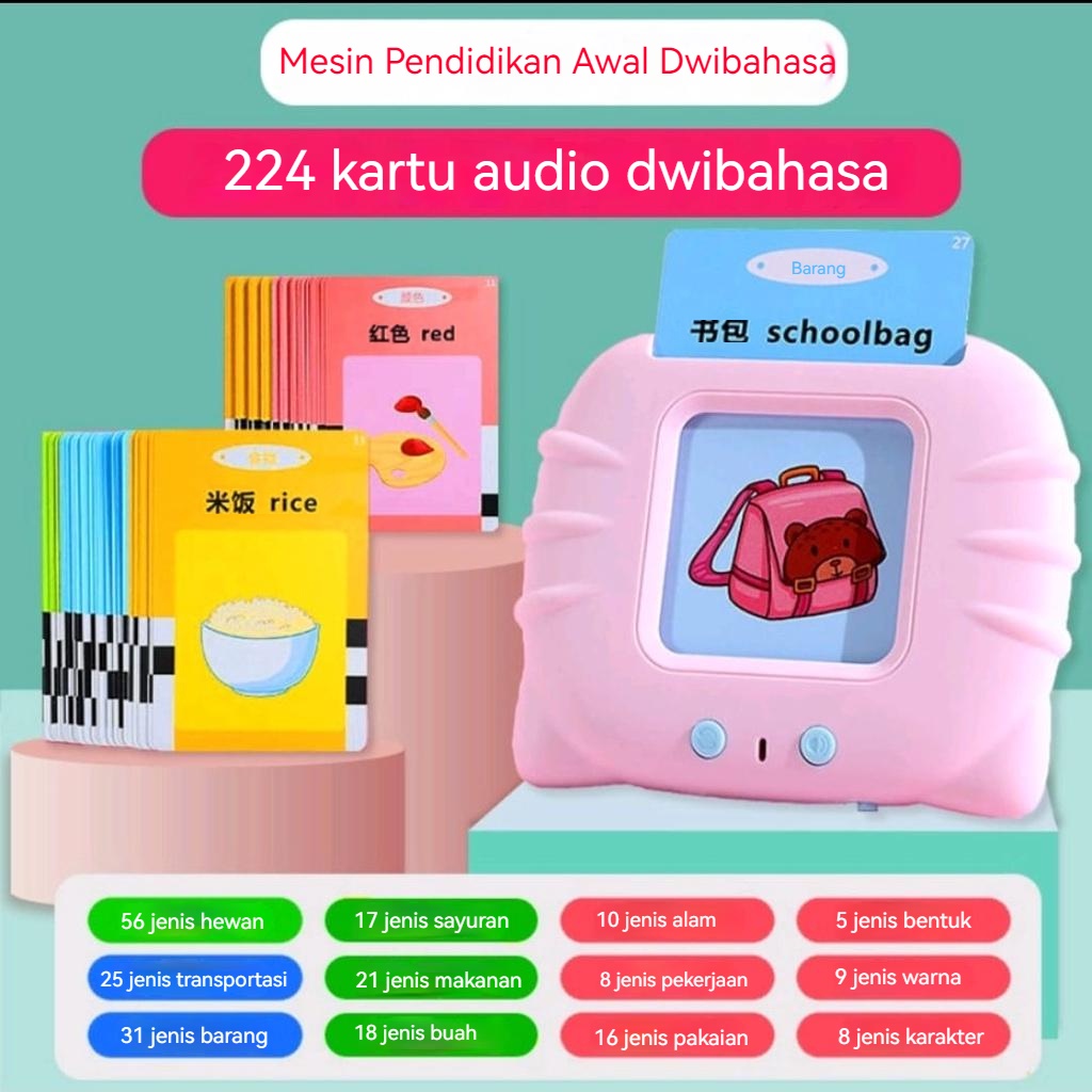 【COD】Card Early Education Bilingual Device / Mainan Flash Card Bersuara Alat Bantu pengenalan kosakata Bahasa Inggris Flash card reader