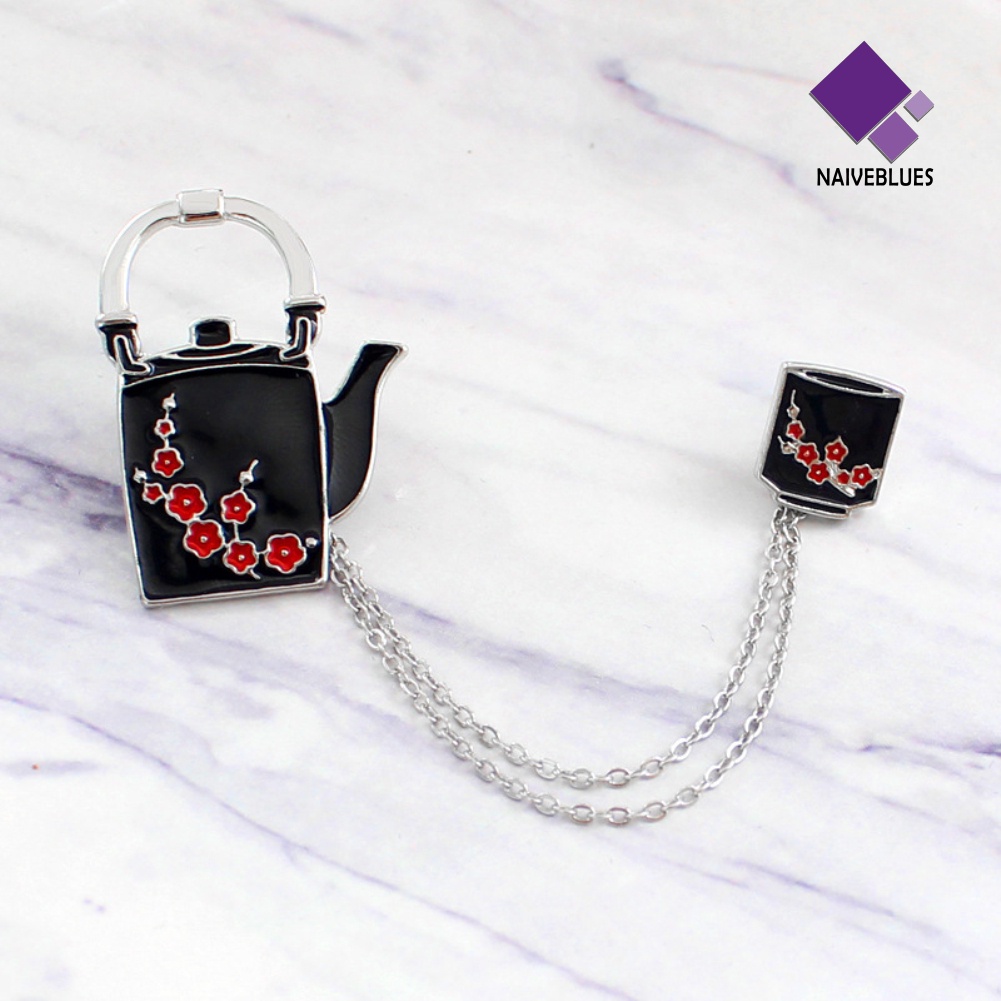 &lt; Naiveblues &gt; Unisex Plum Bunga Teko Cangkir Rantai Rumbai Bros Pin Korsase Hadiah