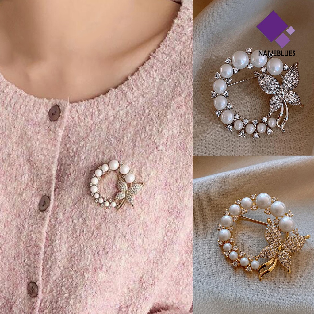 &lt; Naiveblues &gt; Bros Kecil Halus Pin Hadiah Mutiara Imitasi Kupu-Kupu Bros Kostum