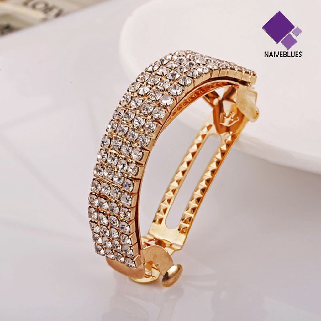 &lt; Naiveblues &gt; Bentuk Lengkungan Indah Jepit Rambut Pengerjaan Halus Berlian Imitasi Klip Musim Semi Kuat Untuk Pakaian Sehari-Hari