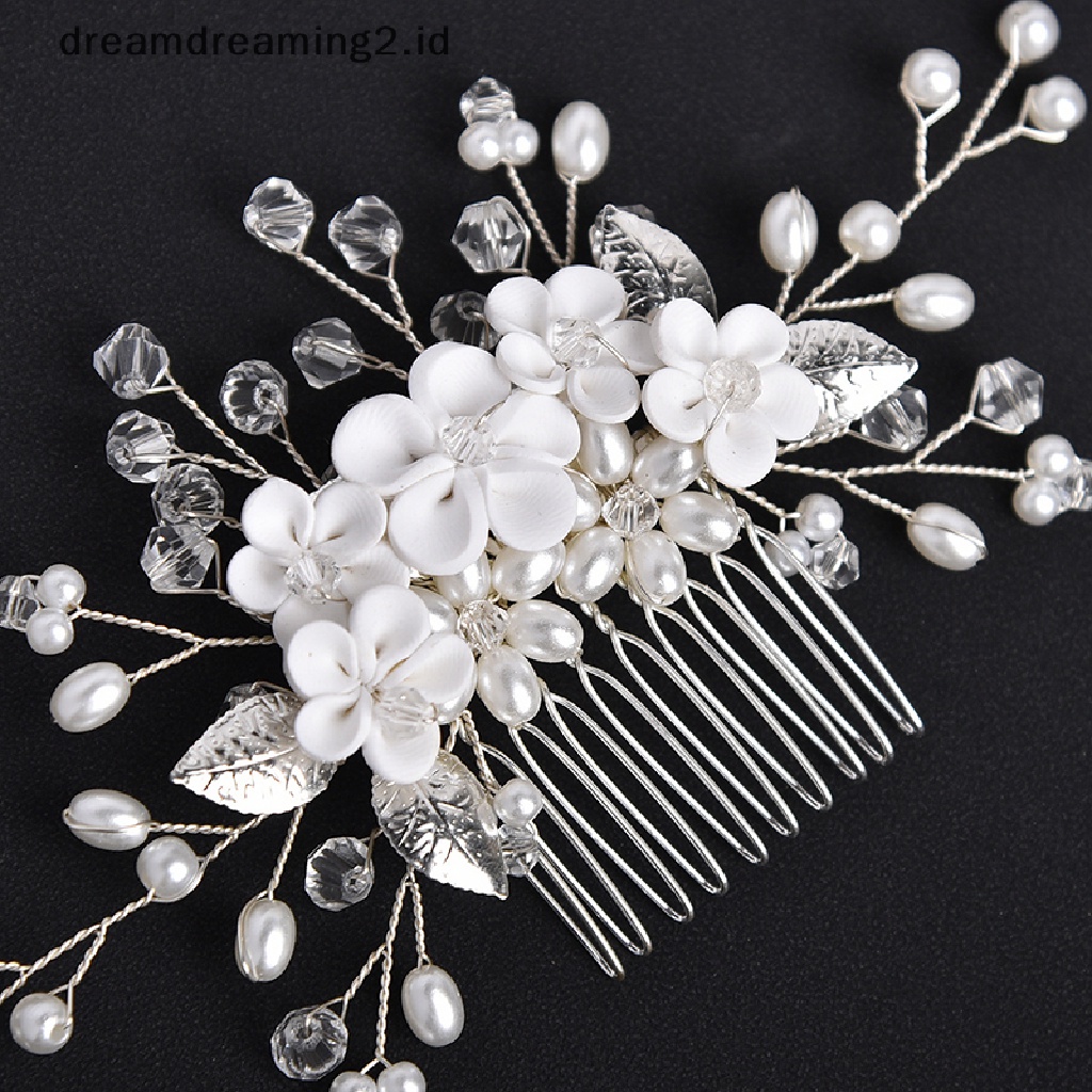 (dream) Bridal Kristal Sisir Rambut Headpiece Perhiasan Mutiara Bunga Handmade Jepit Rambut Klip Aksesoris Rambut Pernikahan Untuk Wanita Perempuan//