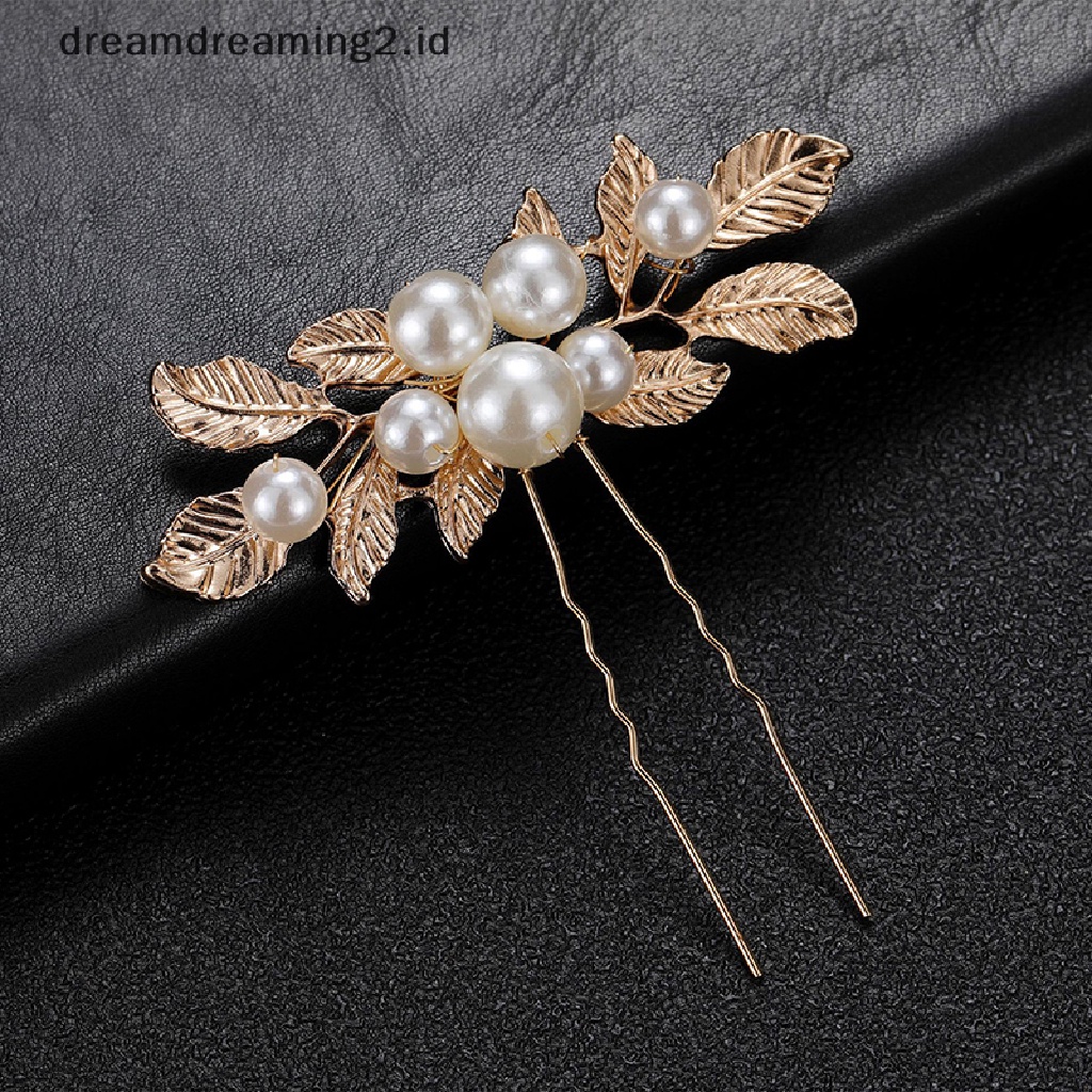 (dream) Baroque Gold Leaf Pearl U-shaped Hairpin Pin Wedding Hair Comb Flower Bridal Jepit Rambut Mutiara Aksesoris Rambut Pernikahan//