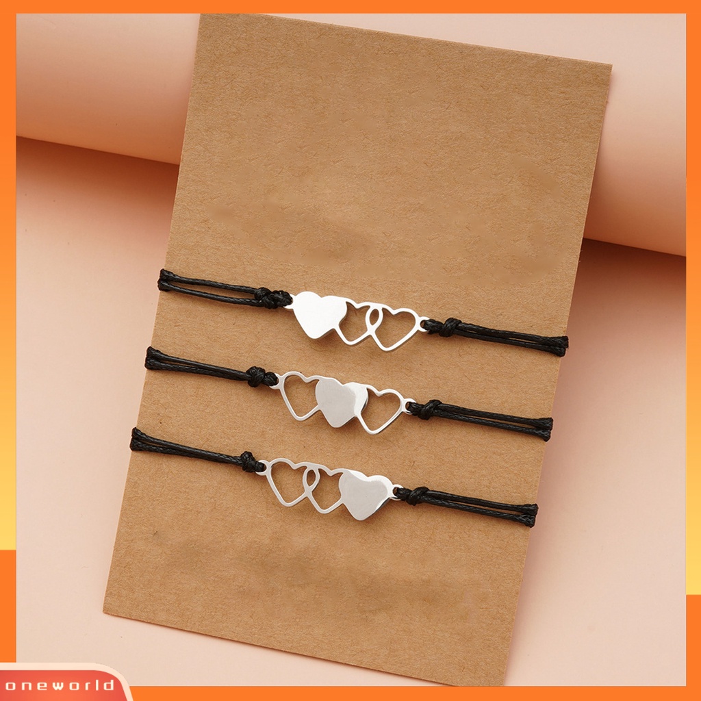 [EONE] 3pcs/set Gelang Lady Adjustable Bentuk Hati Kreatif Kualitas Tinggi Gelang Kartu Untuk Anniversary