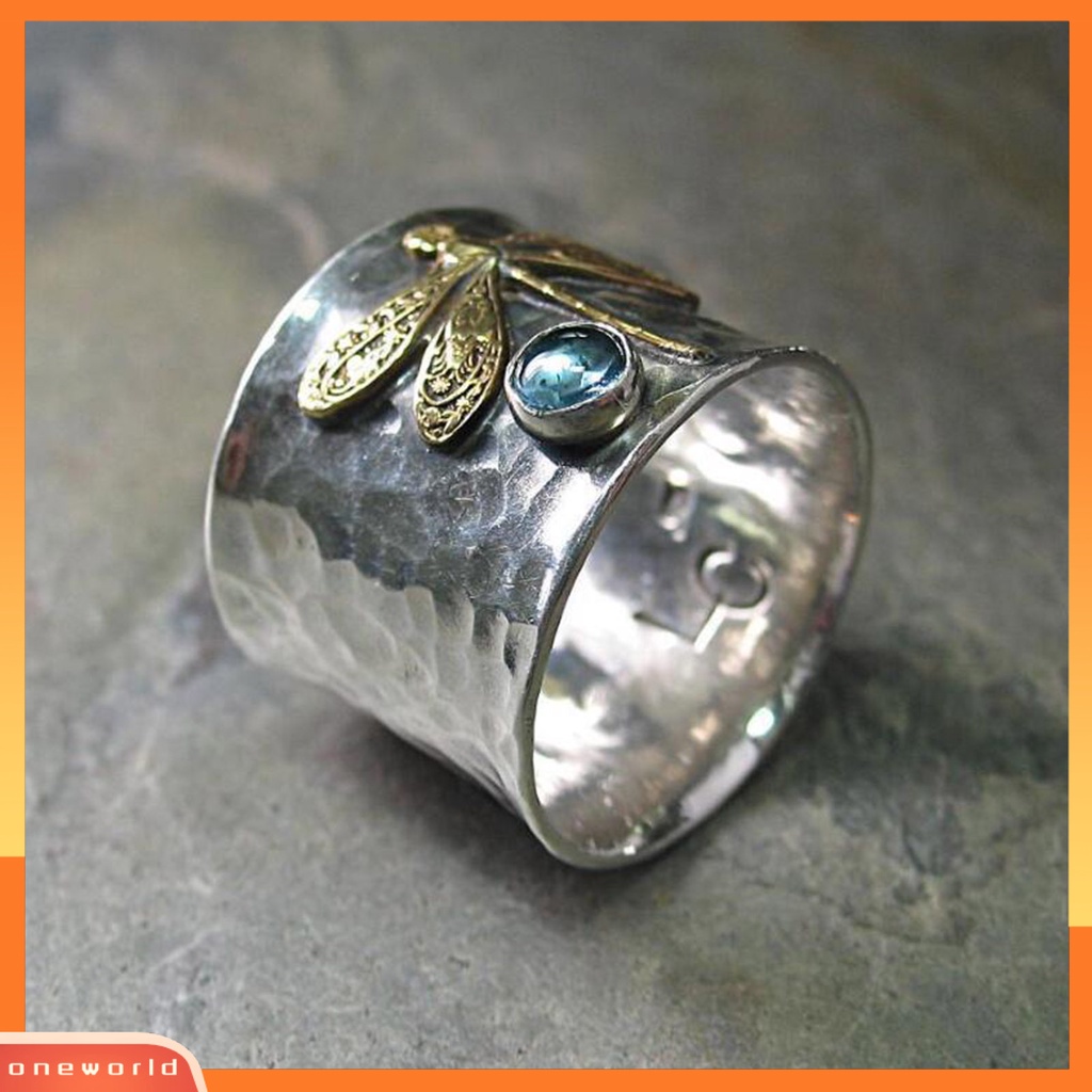 [EONE] Cincin Wanita Capung Biru Permata Imitasi Vintage Electroplating Animal Finger Ring Untuk Pernikahan