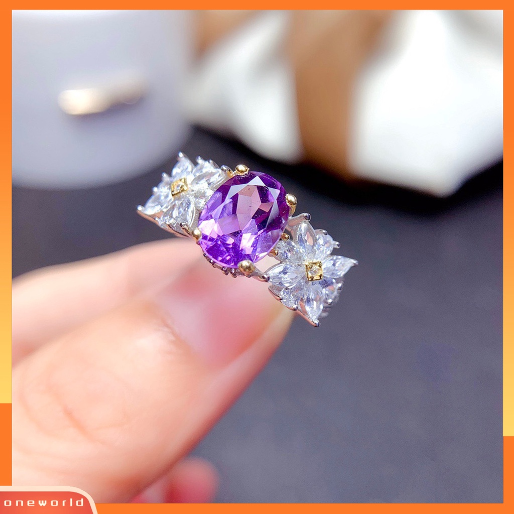 [EONE] Indah Wanita Cincin Dengan Bukaan Adjustable Kristal Imitasi Amethyst Jari Band Nikmat Pesta