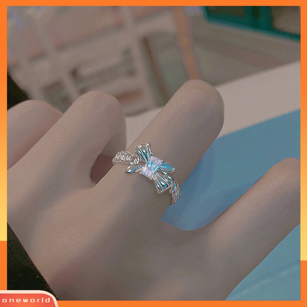 [EONE] Cincin Fashion Berlubang Hias Zirkon Bentuk Kupu-Kupu Adjustable Geometris Hias Aksesori Lady Jari Telunjuk Terbuka Cincin Untuk Kehidupan Sehari-Hari