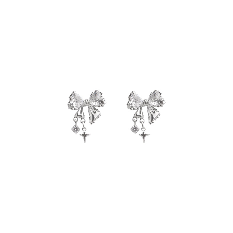 Aksesoris Anting Busur Zirkon Temperamen Trendi Kasual