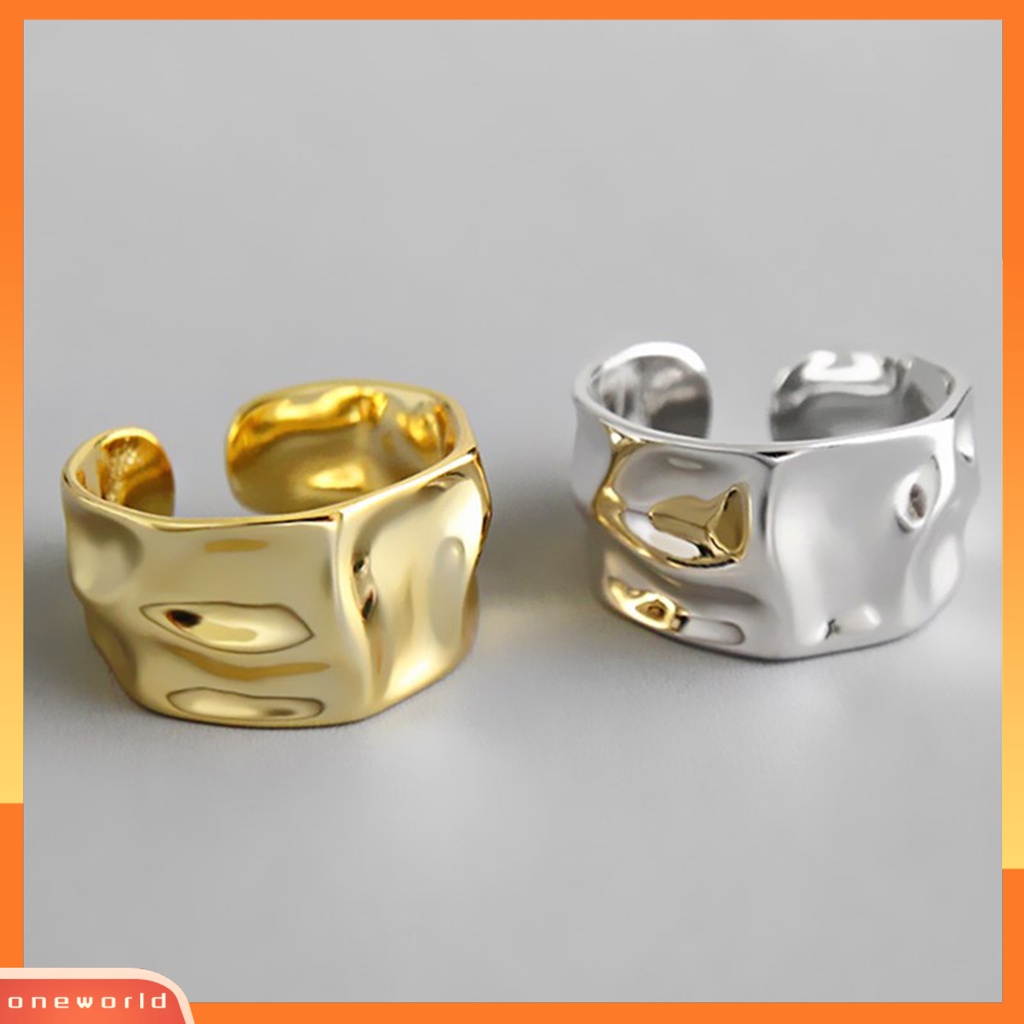 [EONE] Finger Band Adjustable Opening Personality Polishing Gaya Netral Dekorasi Warna Solid Wanita Tidak Teratur Bergelombang Terbuka Cincin Aksesoris Perhiasan