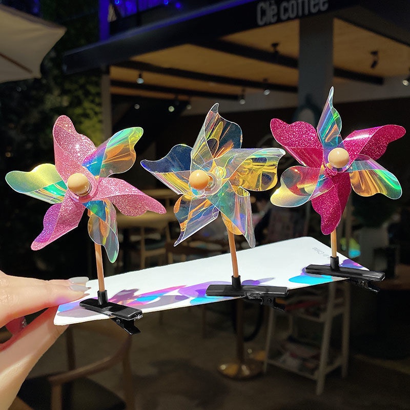 [Harga Grosir] Kincir Angin Kecil Aksesoris Rambut Mini Windmill Hair Clip 1Pc Random Lucu Laser Sequin Rotary Windmill Hairpin Gadis Kreatif Anak Kids Wind-Mill Toy Outdoor