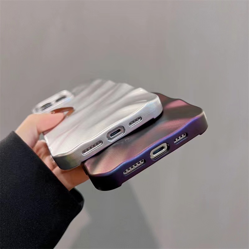 IPHONE High End Elegan Lipit Kerut Gradasi Ungu Silver Electroplating Iphone14 13 12 11 Pro Max X Xs Max Xr 6 7 8 Plus SE 2020 Shockproof Case Cover