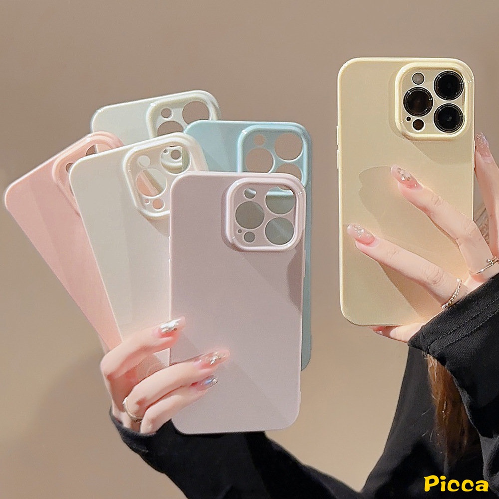 IPHONE Luxury Shockproof Macaron Candy Color Glossy Phone Case Kompatibel Untuk Iphone11 7Plus XR 14 13 12 11 Pro Max 8Plus X XS Max Simple Warna Solid Penutup Pelindung Lensa Kamera