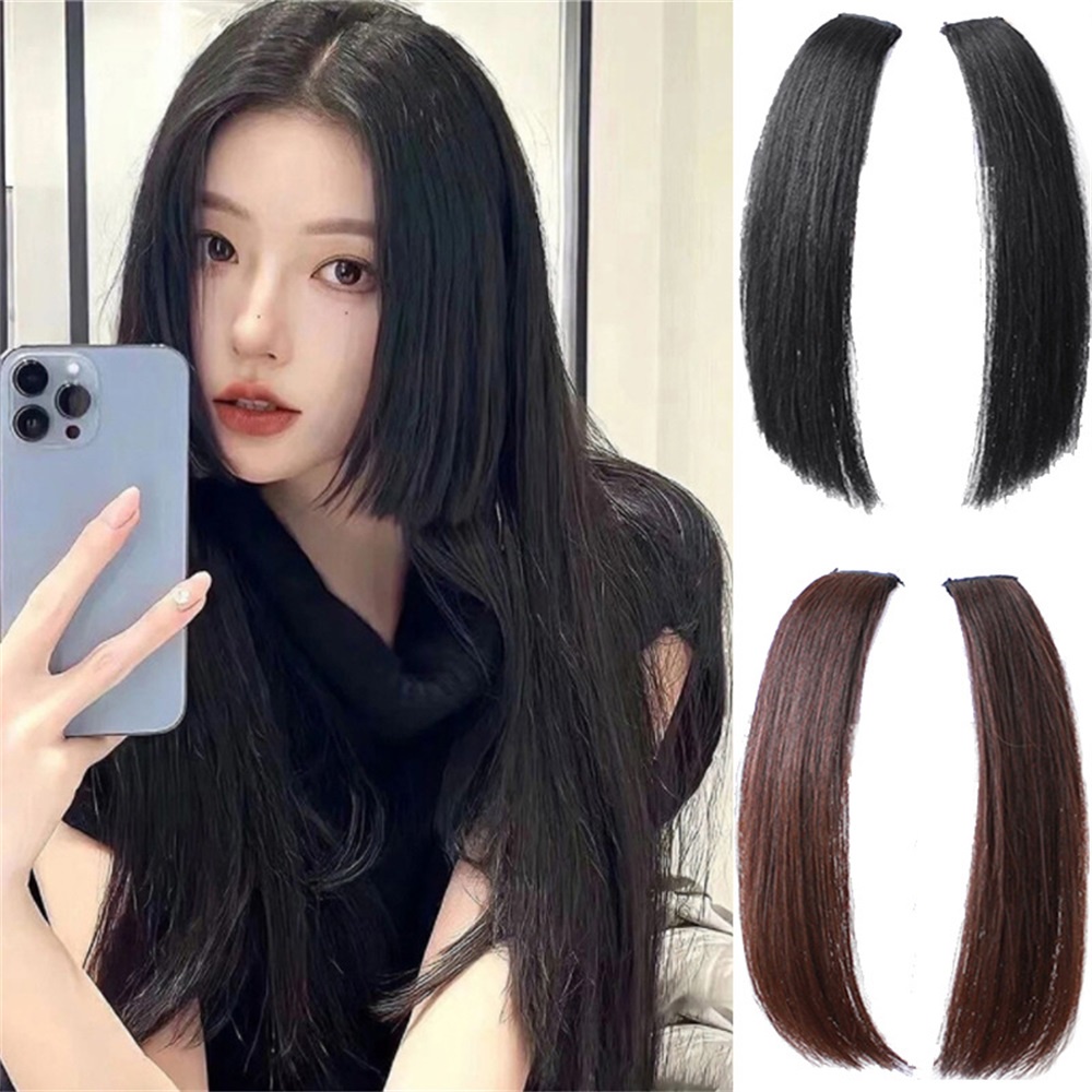 2pcs Poni Potongan Princess Tebal Poni Sopak Dengan Cambang Dan wig Rambut Mengalir Untuk Wanita Perempuan 35cm