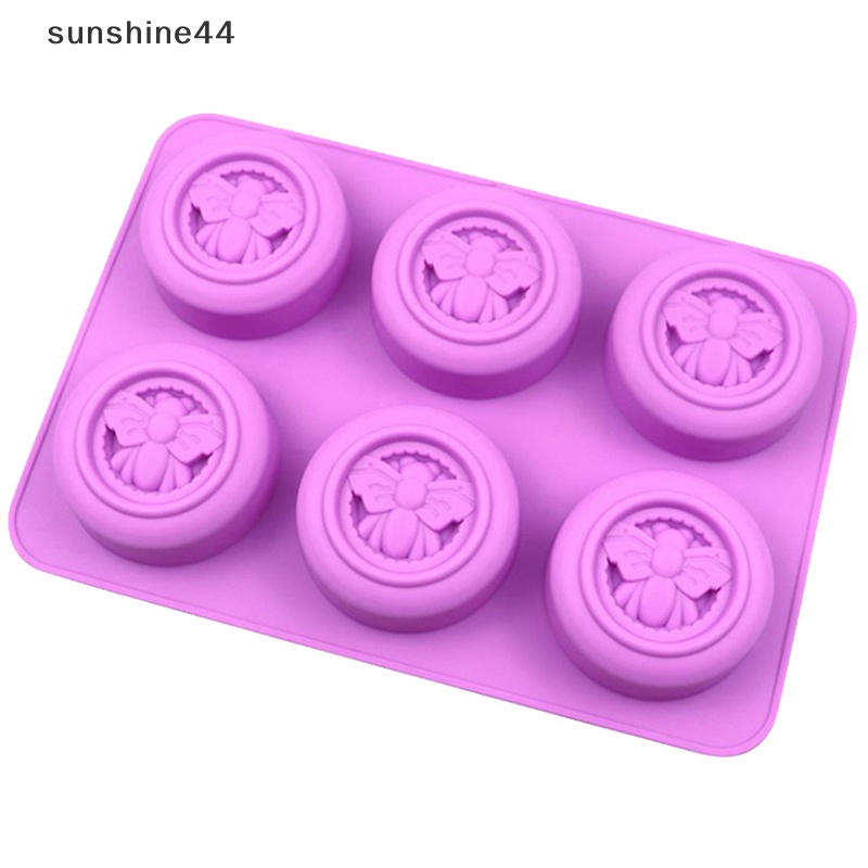 Sunshine 6lubang Bulat Motif Lebah 3D Sabun Cetakan DIY Handmade Silikon Cake Maker ID