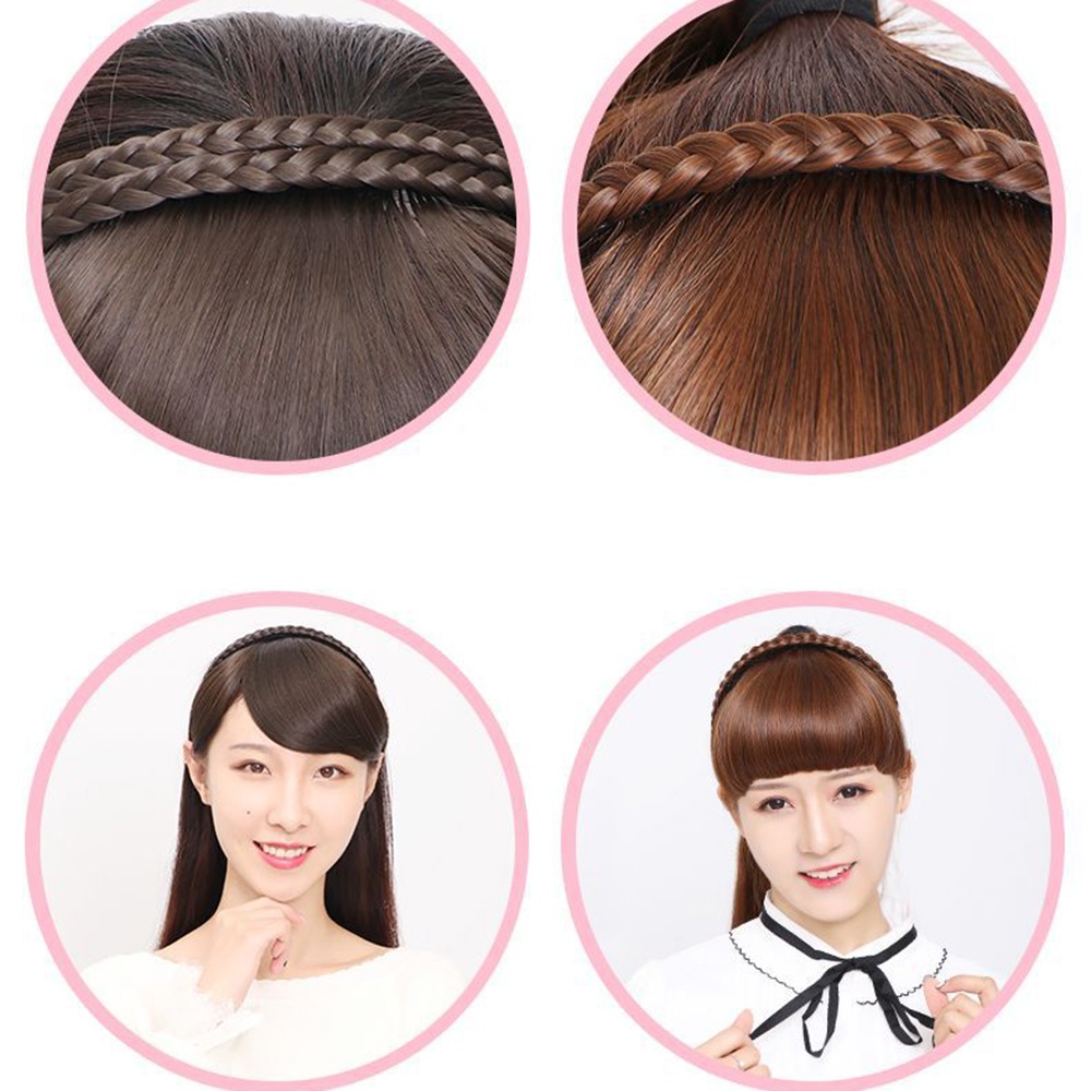 Bando Kepang Rambut 15cm Alami Dan Realistis Dengan Poni Satu Pcs Wig Untuk Wanita Perempuan