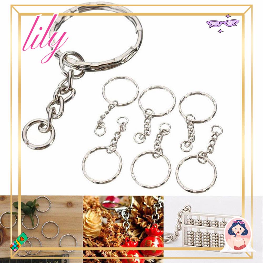 Lily 25mm Keyring Metal DIY Polished Silver Key Fob