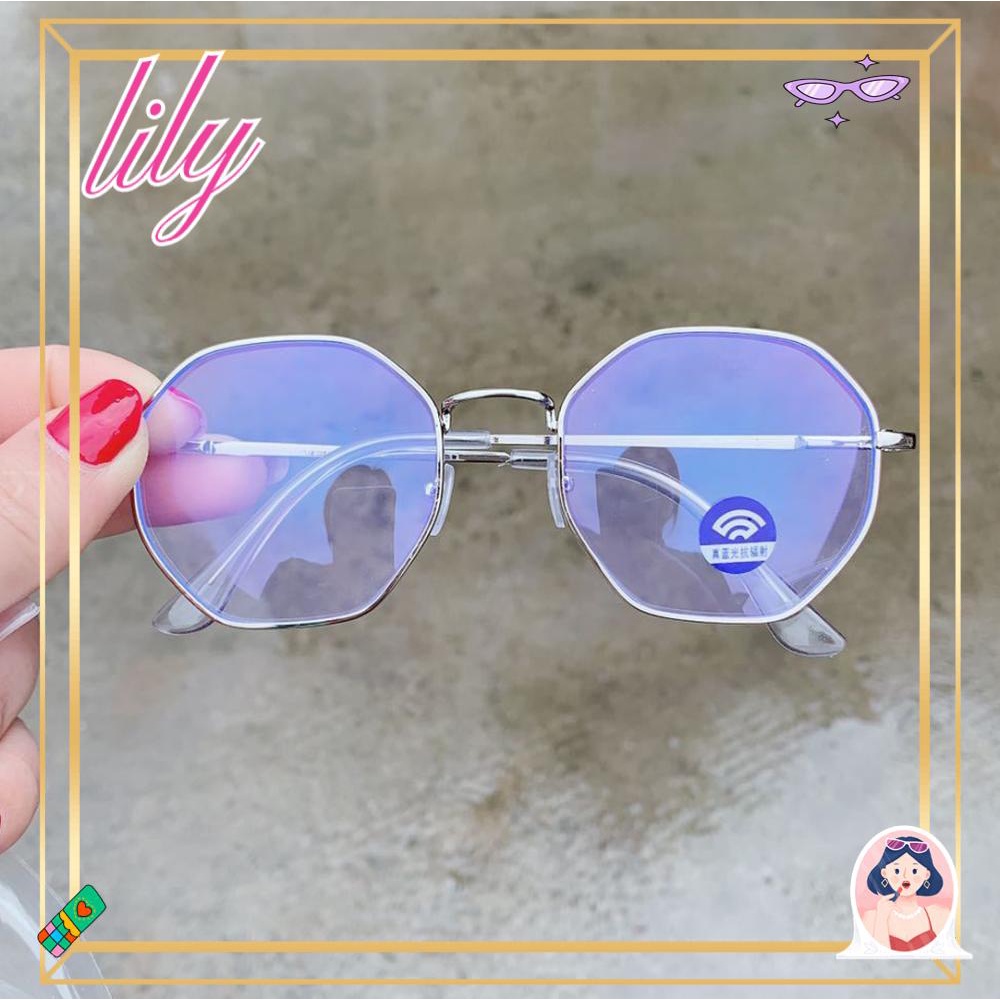 Lily Kacamata Anti-Cahaya Biru Klasik Octagon Eye wear Myopia Optical Mirror