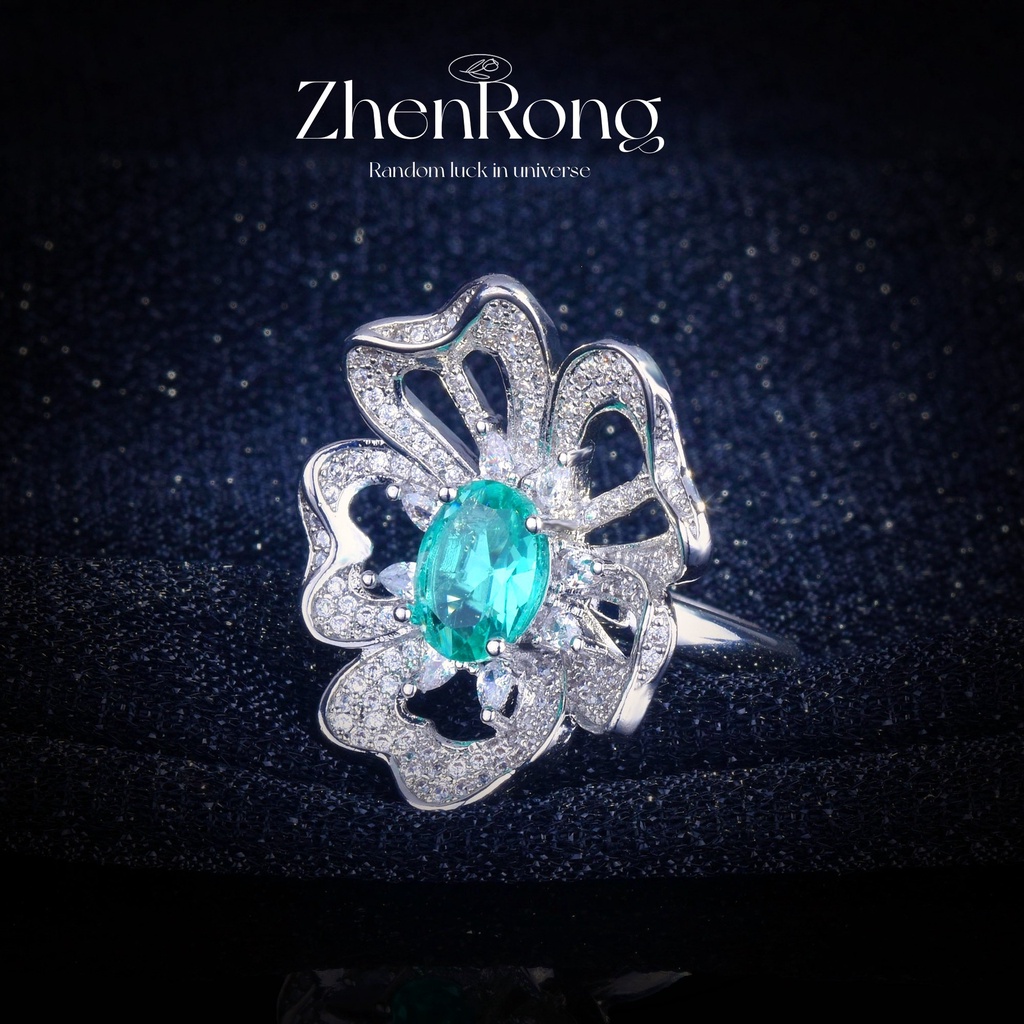 Goldkingdom Aksesoris Perhiasan Fashion Ready Stock Caibao Palaiba Tourmaline Ring Cantik Bunga Hidup Cincin Wanita Perak