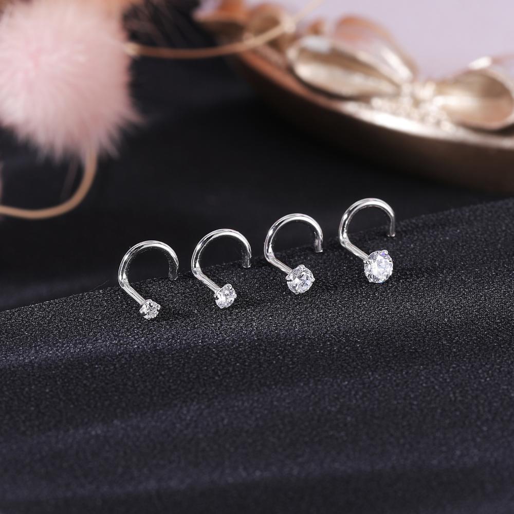 1pc 2.5/2.5/3.5mm Tindik Hidung Kristal925 Sterling Silver Nose Stud Zircon Nostril Piercing Bentuk L Hidung Stud 18G/20G