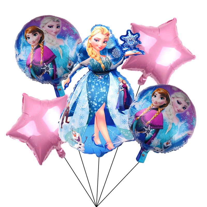 5 Pcs/Set Disney Anime Frozen Figure Balon Mainan Snowman Princess Anna Elsa Olaf Aluminium Film Balon Dekorasi Pesta Ulang Tahun