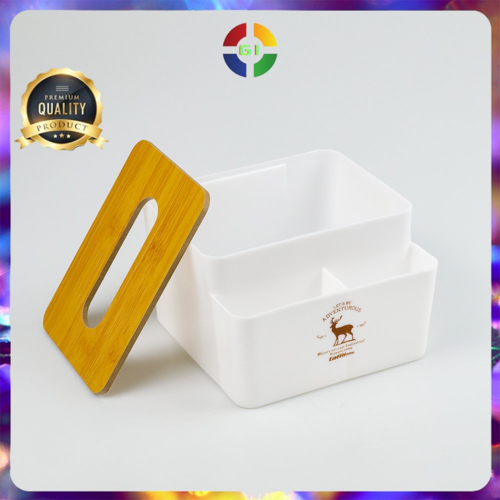 Kotak Tisu Kayu Multifungsi Tempat Remot Organizer Box White