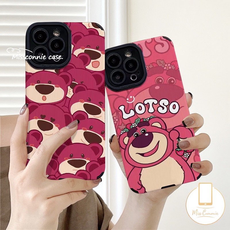 Kartun Strawberry Bear Manyo Casing Ponsel Kompatibel Untuk iPhone 7Plus 11 13 14 12 Pro MAX XR 8Plus X XS MAX Tekstur Kulit Mewah Indah Lembut Silicon Shockproof Cover