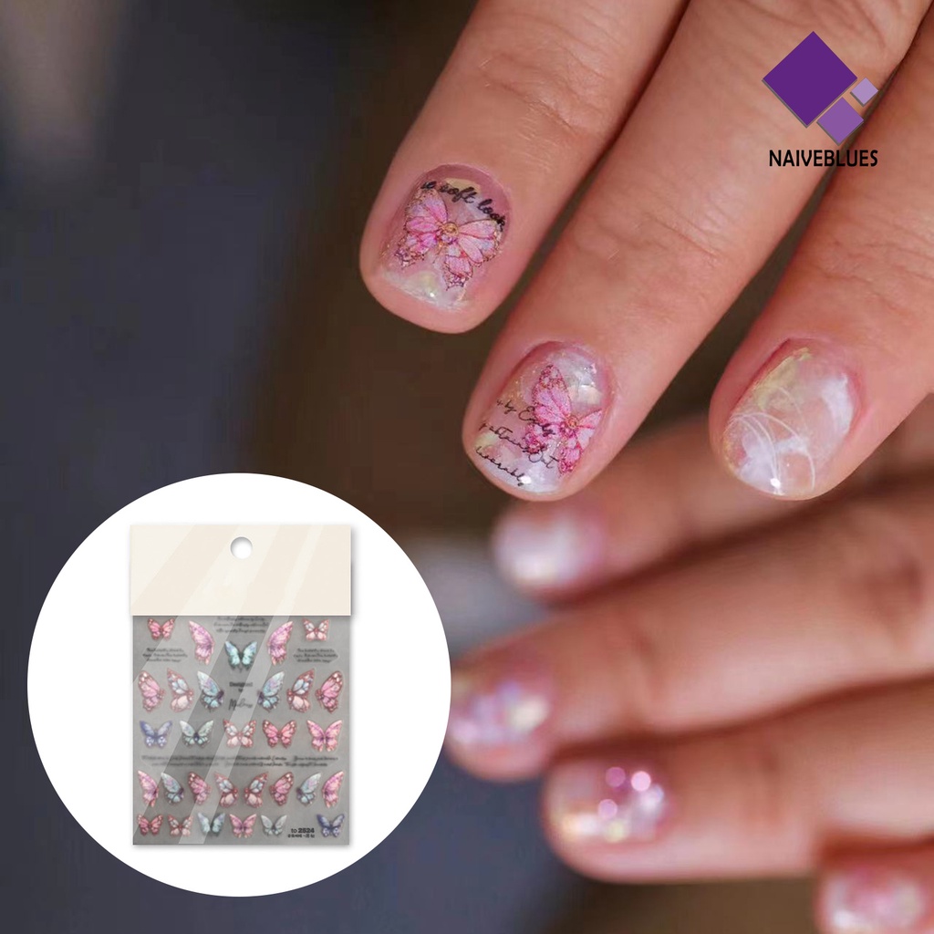 [naiveblues] 1lembar Stiker Kuku DIY 5D Butterfly Nails Manicure Stickers Untuk Salon