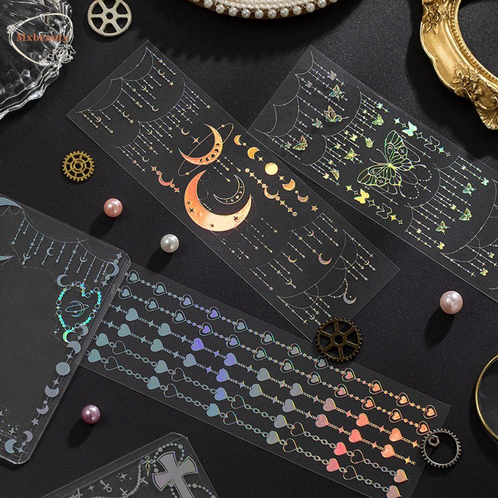 Mxbeauty Moonlight Butterfly PET Stiker Aesthetic Laser Silver Jurnal Laptop Album Label Diary Telepon Scrapbooking Akun Tangan Perekat Diary Stickers