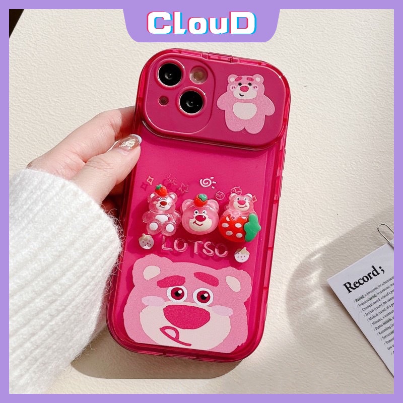 Flip Kreatif Make Up Mirror Case Untuk Vivo Y20 Y11 Y17 Y12i Y20i Y12s Y15 Y1S Y20A Y12 Y11s Y91C Y20s G Y12A Y20G Y30G Kartun Lucu 3D Boneka Strawberry Bear Manyo Lembut Tpu Cover