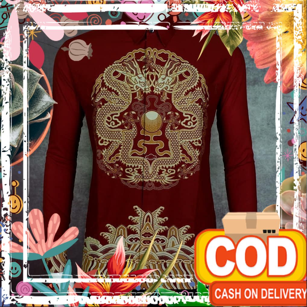 Kemeja Batik SOLO Slimfit (PO) motif naga bulat warna maroon/ NoP