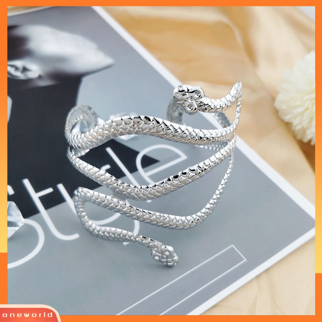 [ONE] Wanita Bangle Keren Hip Hop Punk Kepribadian Terbuka Adjustable Twining Snake Arm Bracelet Armlet Ban Lengan Fashion Perhiasan